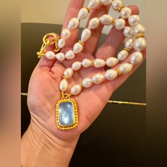 NWT Luxury Summer Authentic Julie Vos Pearl Iridescent Chalcedony Blue Necklace - Picture 16 of 17